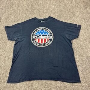 Columbia Shirt Mens 2XL Blue Patriotic Flag Logo Graphic Tagless Tee USA Casual